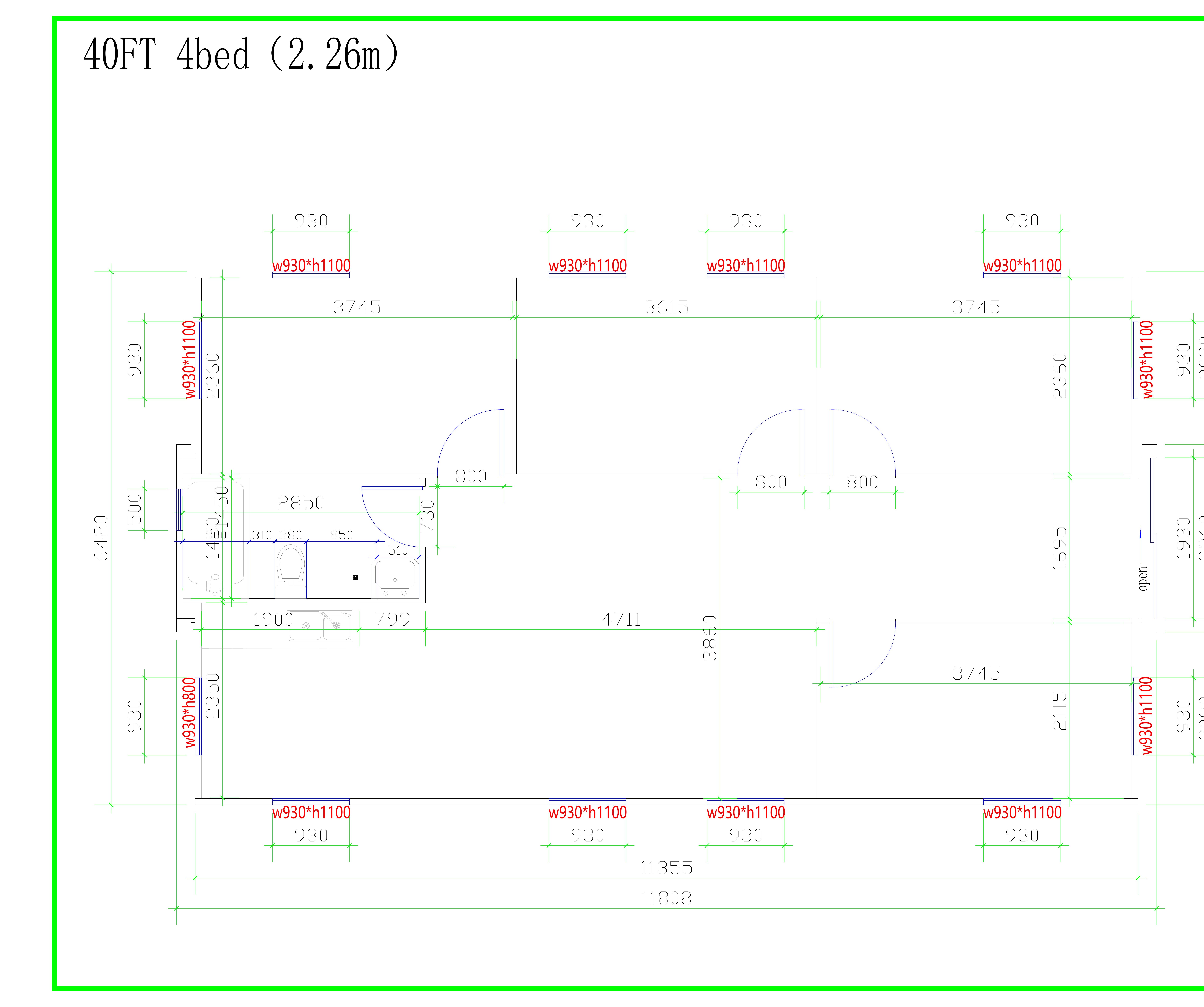 40ft Expander Luxe – 4 Bed 2D floor plan