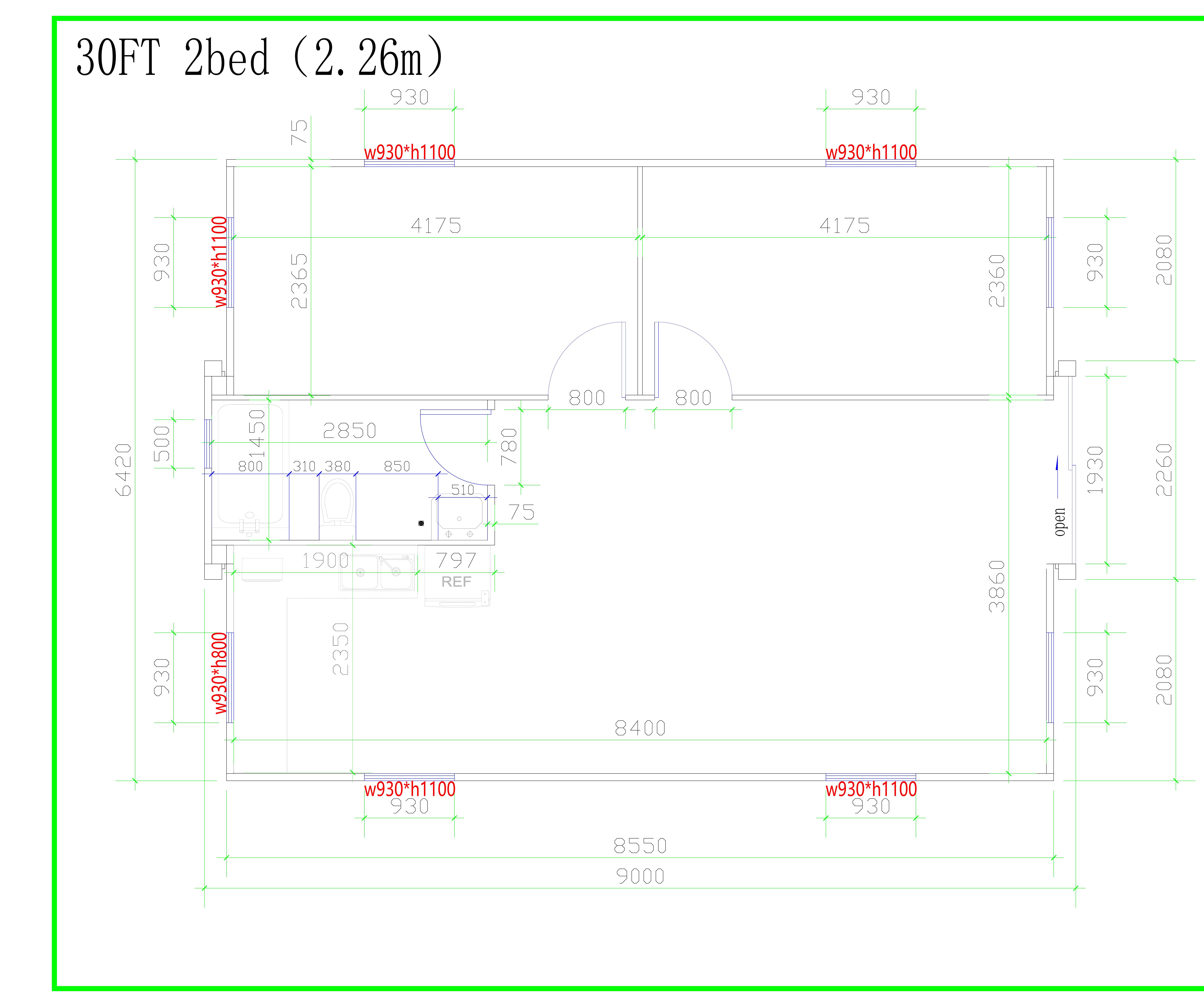 30ft Expander Luxe – 2 Bed 2D floor plan