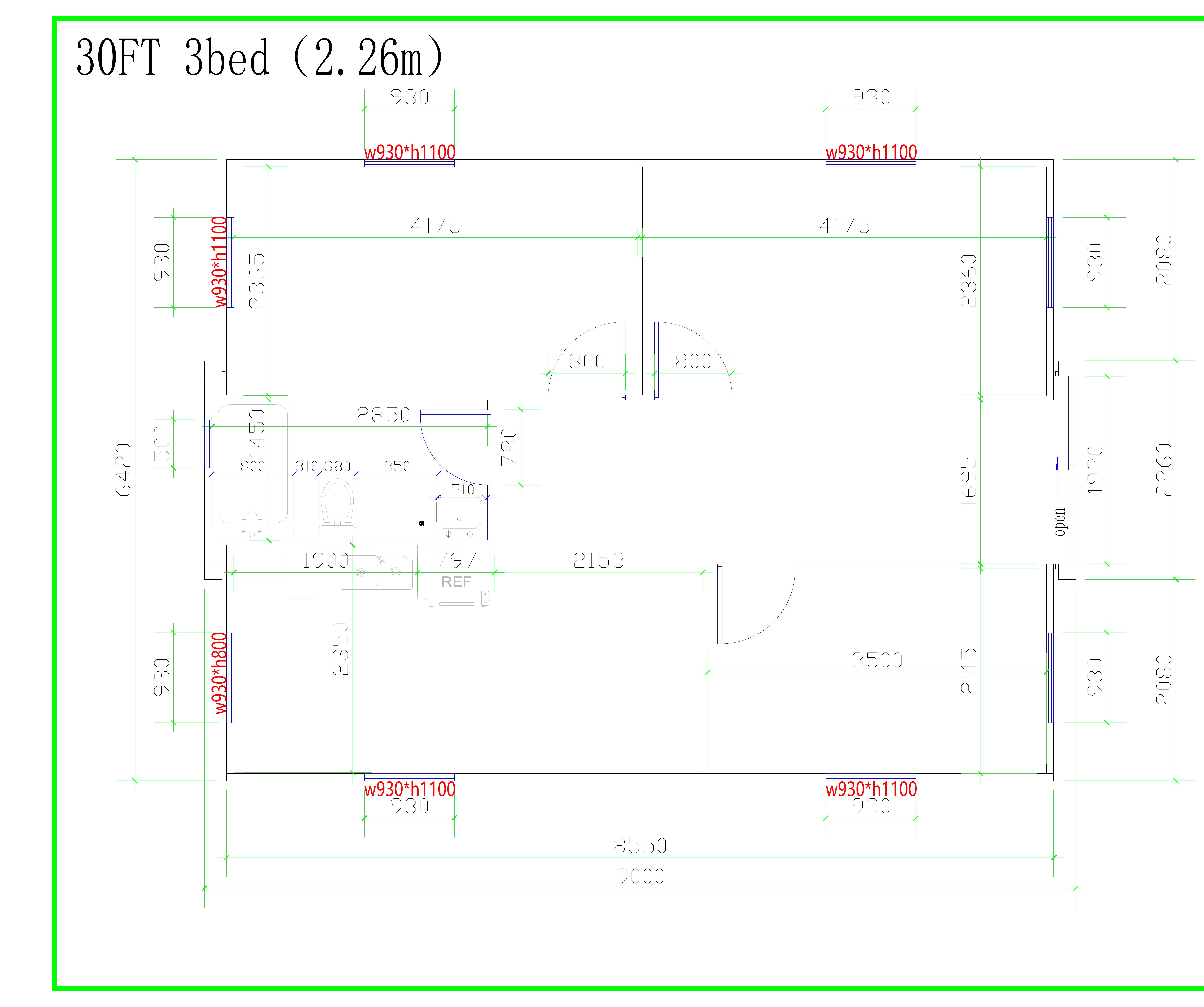 30ft Expander Luxe – 3 Bed 2D floor plan