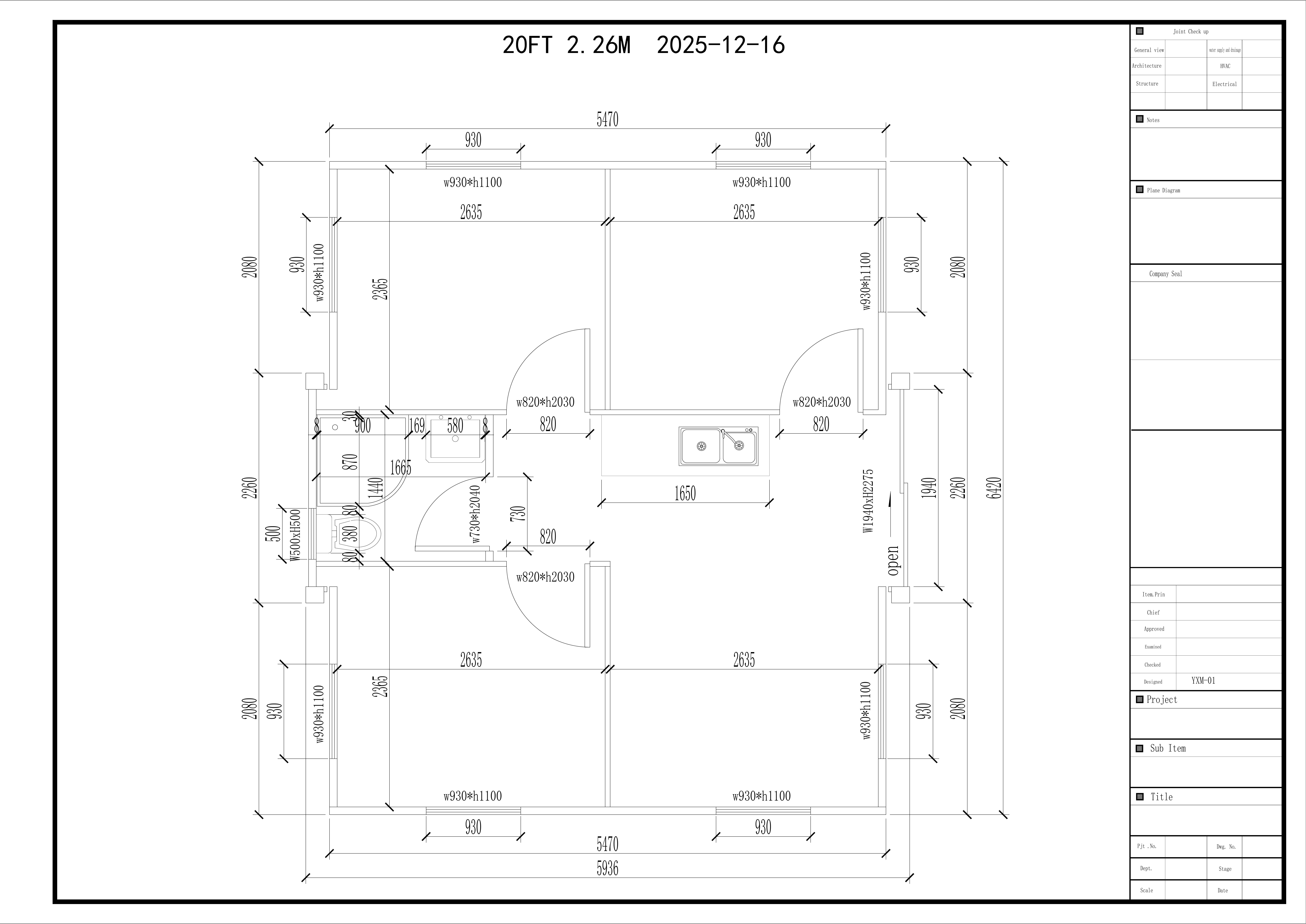 20ft Expander – 3 Bed technical floor plan with dimensions