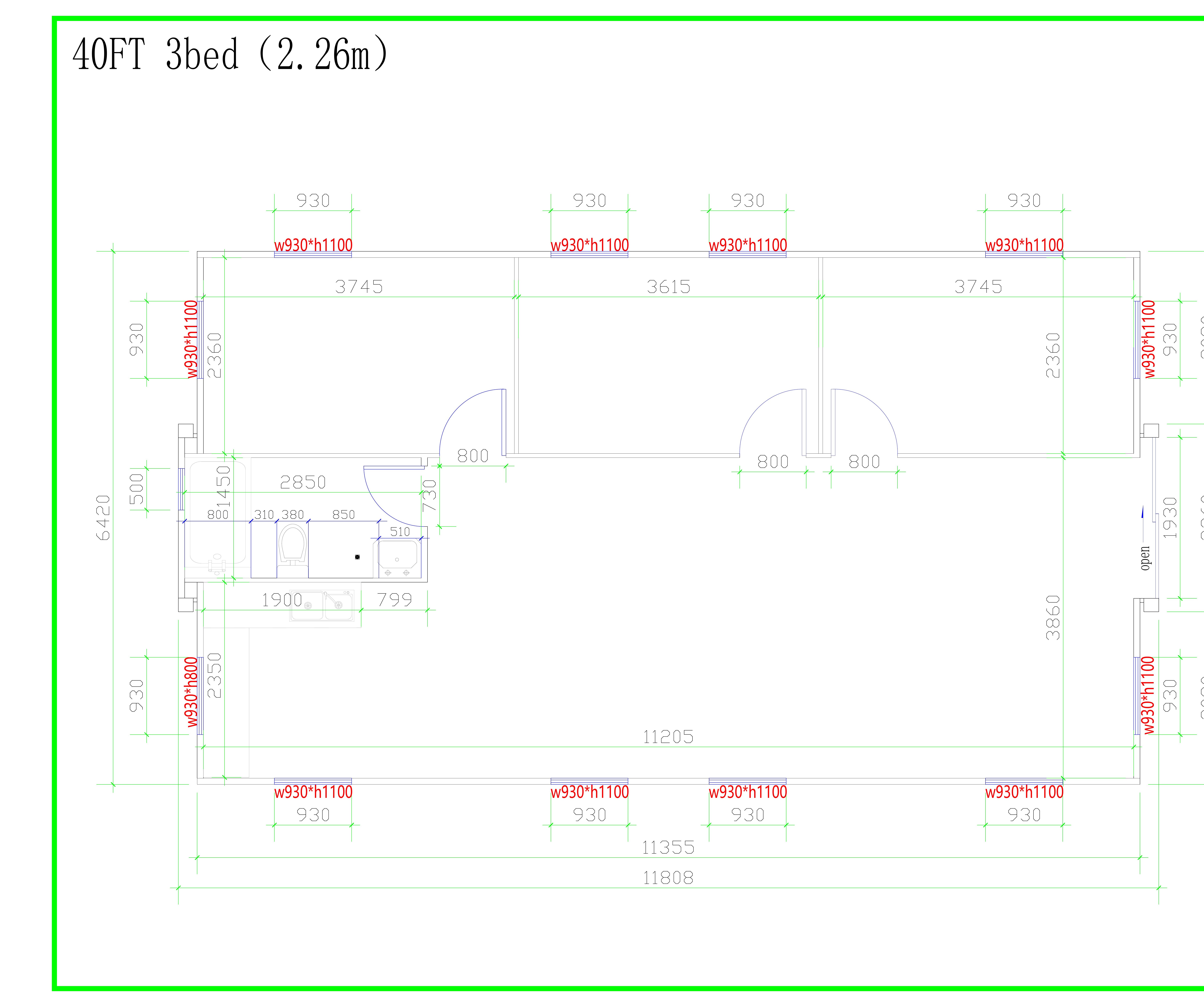 40ft Expander Luxe – 3 Bed 2D floor plan