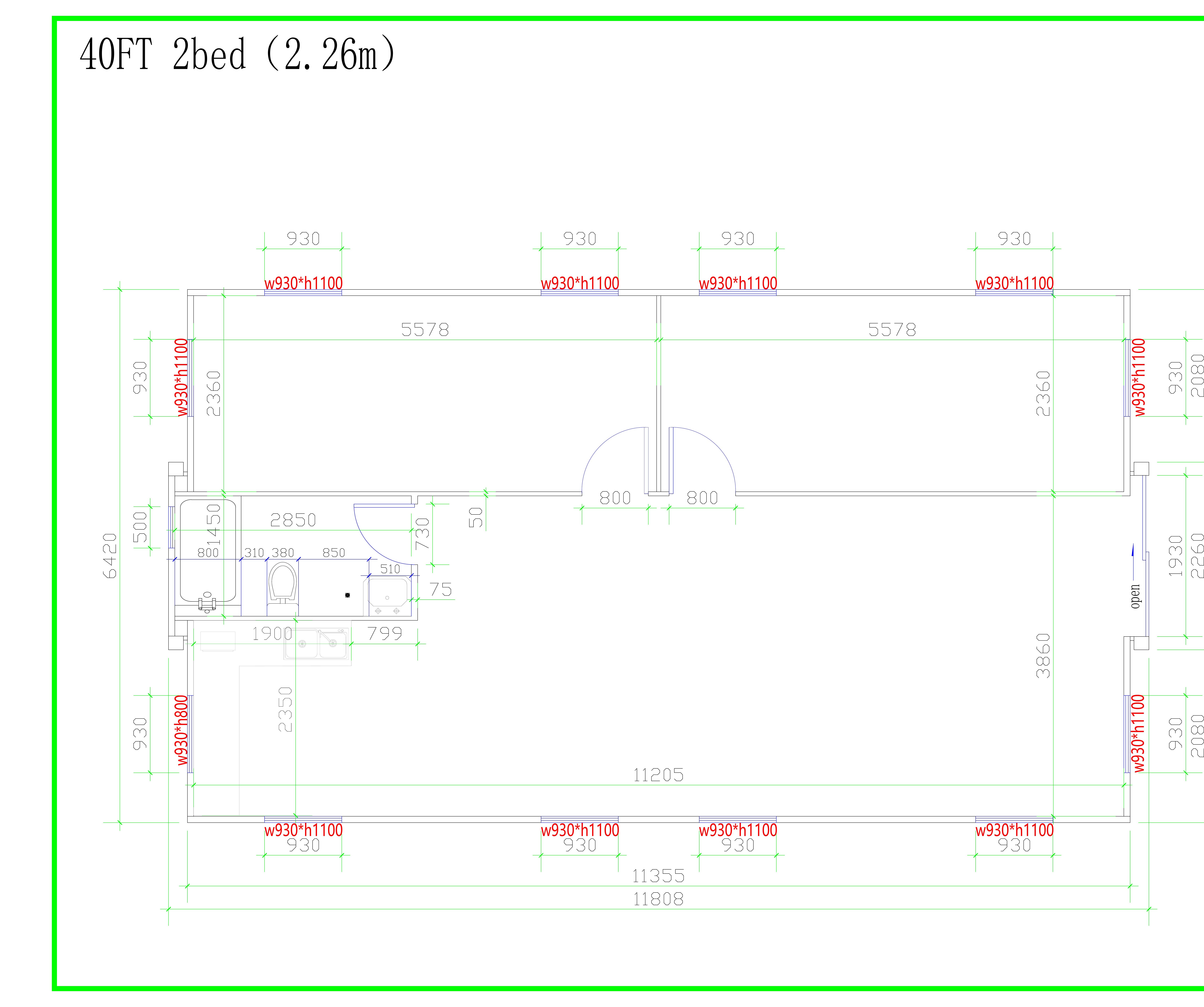 40ft Expander Luxe – 2 Bed 2D floor plan