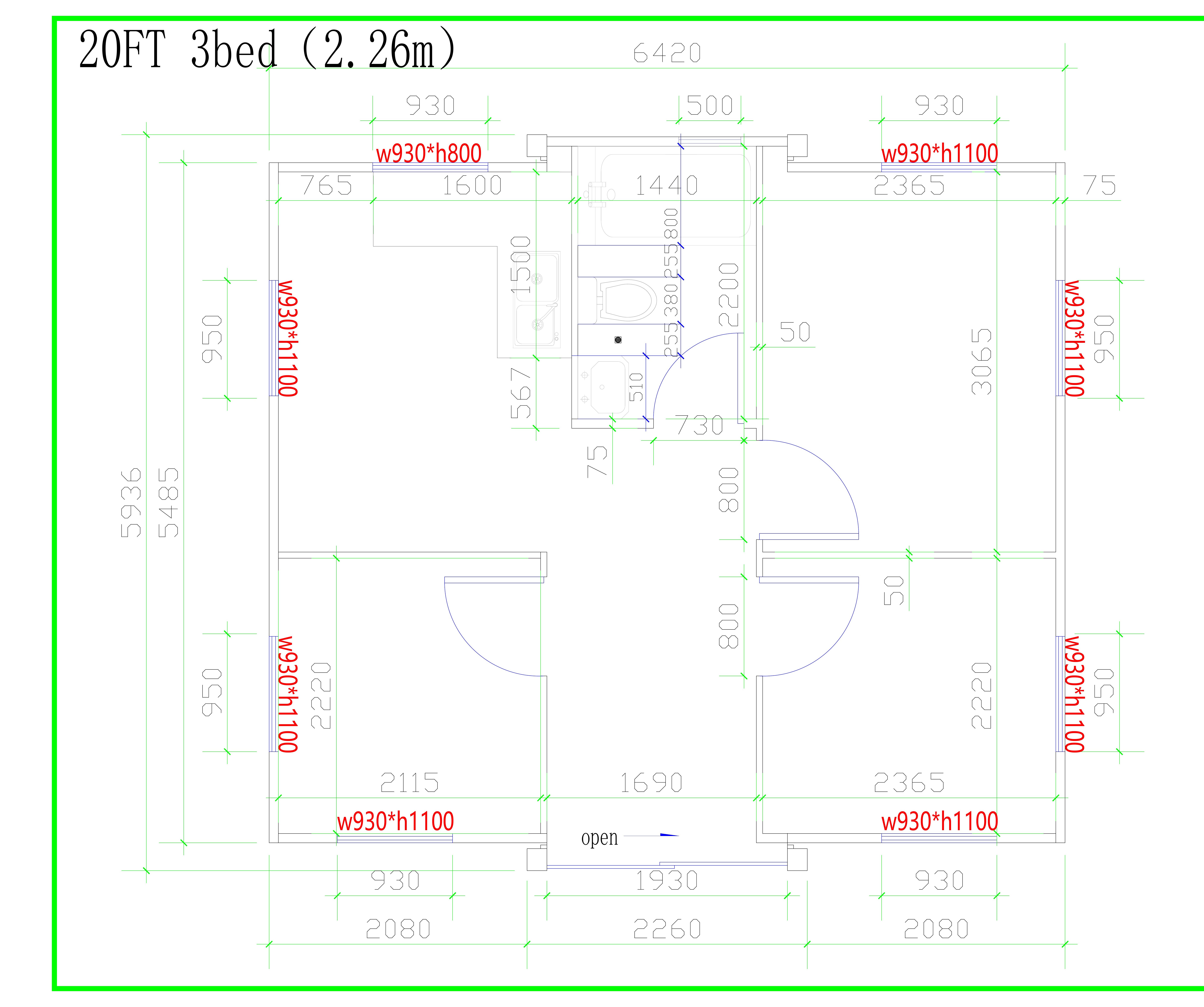 20ft Expander – 3 Bed 2D floor plan