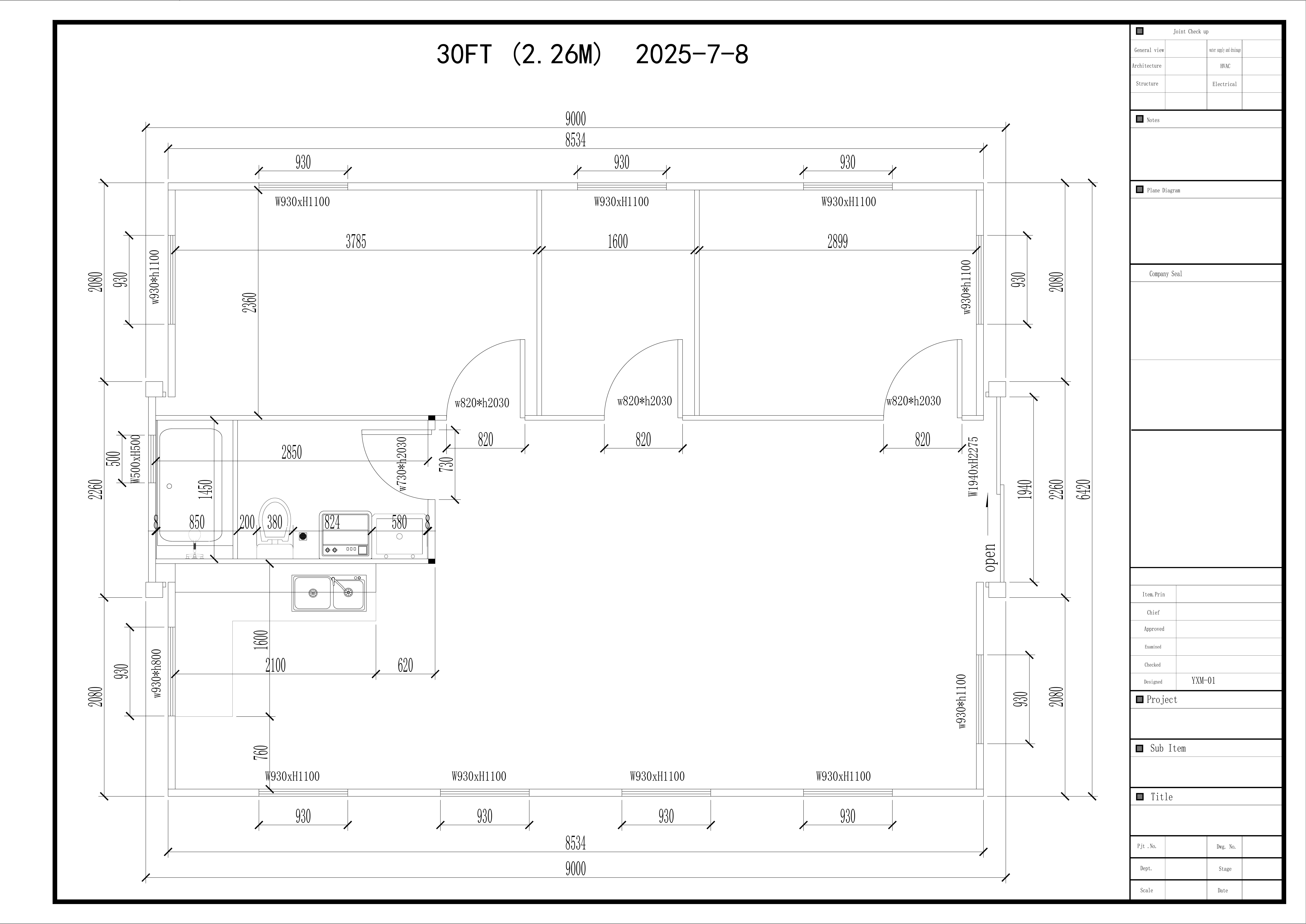 30ft Expander Luxe – 3 Bed technical floor plan with dimensions