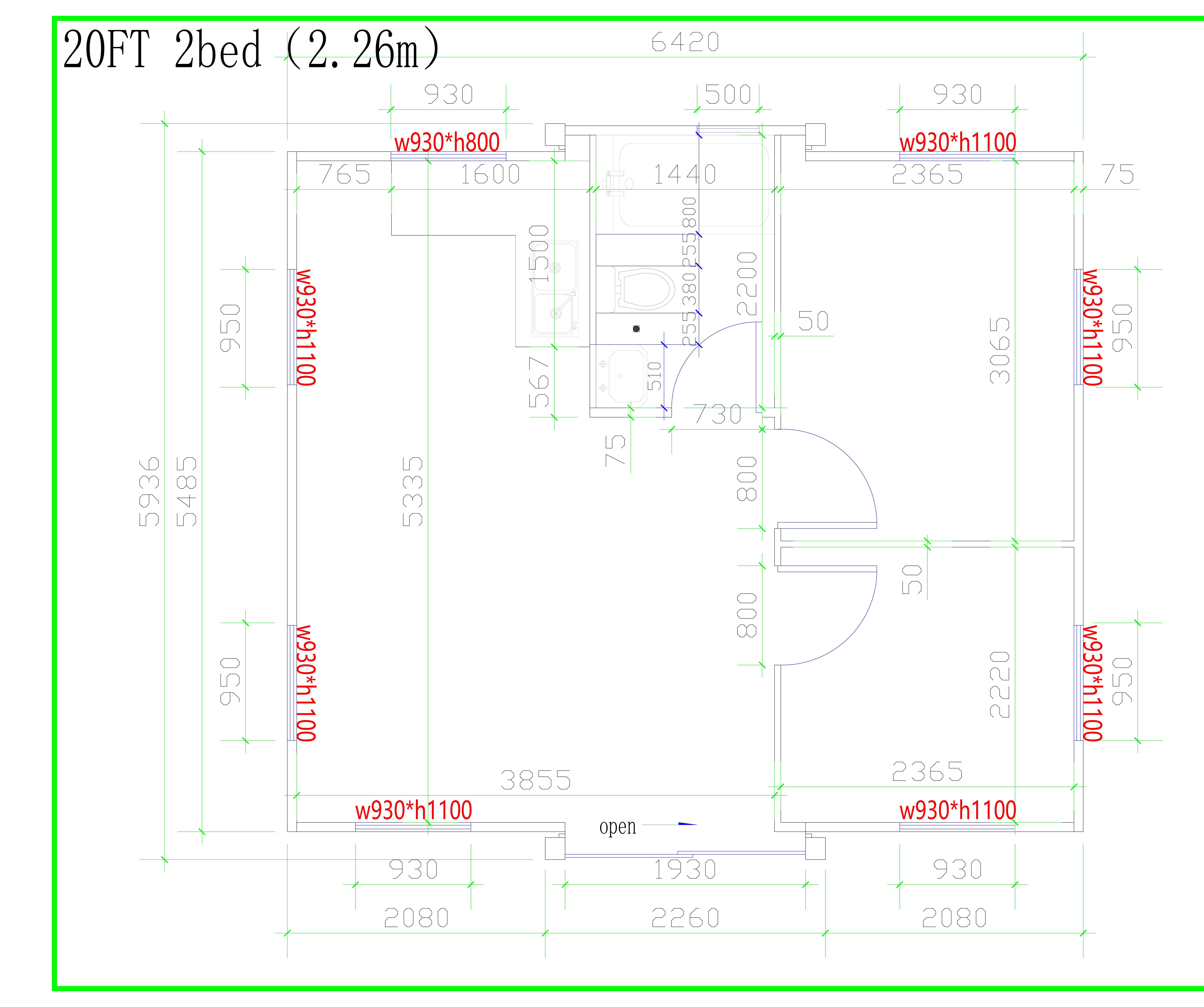 20ft Expander – 2 Bed 2D floor plan